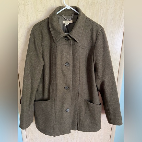 Vintage J. Crew LODEN Green Wool Pea Coat Jacket Sz Large READ - Picture 1 of 16